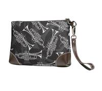 Trompettes à Croquis Noir et Blanc,Sacs à Main en Cuir PU pour Femmes, Pochette à Fermeture éclair, Portefeuille, Sac à Main avec dragonne