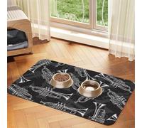 Trompettes à Croquis Noir et Blanc,Tapis d'alimentation pour Animaux de Compagnie, Sets de Table en Cuir PU pour Chats et Chiens,40x60cm