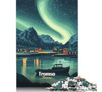 Tromso, Norvège Puzzle Aurore Boréale Activité Amusante à Faire à la Maison Puzzle en Carton de qualité supérieure pour Adultes Cadeaux de Noël 1000 pièces (75 x 50 cm)