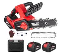 Tronçonneuse à Batterie 12 Pouces, Tronçonneuse Électrique sans Fil avec Moteur Brushless 1200W, 2 Batteries 4.0Ah & Chargeur, Graissage Automatique, Tension de Chaîne Sans Outil, Élagage & Coup