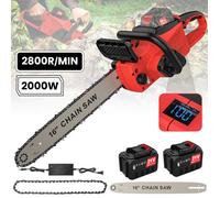 Tronçonneuse À Batterie 16 Pouces Sans Balais 21V - 2000W - Vitesse 18m/s - 2 Batteries 15 Cellules et Chargeur, Affichage