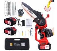 Tronçonneuse à batterie OUTIGO 8 pouces avec 2 batteries(2*3000mAh). 800 W 4chaînes+3 barres de guidage de chaîne