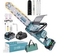 Tronçonneuse à Batterie6000mAh, 12 Pouces Tronçonneuse Électrique sans Fil, Mini Scie à Chaîne, 2 Chaînes Longueur de Guide: 30cm pour l'Élagage et le Jardin