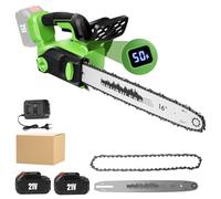 Tronconneuse Batterie 16 Pouces, 2200 W Tronçonneuse Électrique sans Fil avec 2 batteries de 4.0Ah, Écran LCD et Lubrification Automatique de La Pompe à Huile, pour Coupe Bois