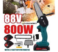 Tronçonneuse Elagueuse 800W - Portable Guide Scie à Chaîne électrique Sans Fil avec 2 Batteries 88V 2500mah