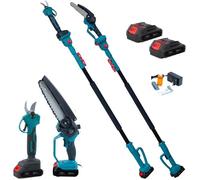 Tronconneuse Electrique 3-en-1 avec Élagueuse et Perche Telescopique Réglable 126-260cm, 2 Batteries 18V, Scie Chaine 6 Pouces