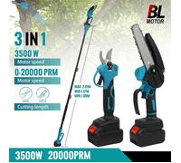 Tronçonneuse électrique 3 en 1 pour branches hautes, tronçonneuse de 6 pouces + sécateur de 40 mm + perche télescopique.
