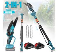 Tronçonneuse Électrique à Pôle Télescopique 2 en 1, Tondeuse Électrique de 6 Pouces 2 Batteries pour Taille des Arbres et Branches