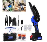 Tronçonneuse électrique avec batterie de 15 cm - Avec 2 batteries de 21 V 1,5 Ah - Pour couper du bois, des arbres, une taille de coupe de 80 mm, 2200 spm, 2 chaînes, 1 plaque de guidage