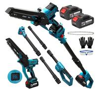 Tronçonneuse électrique de 20,3 cm avec tige d'extension de 2,3 m, 2 batteries, moteur sans brosse, huile automatique de la chaîne, pour bois de jardin, sécateur, coupe du bois, compatible avec Makita