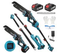 Tronçonneuse électrique de 20,3 cm avec tige d'extension de 2,3 m, 2 batteries, moteur sans brosse, huile automatique de la chaîne, pour bois de jardin, sécateur, coupe du bois, compatible avec Makita