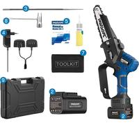 Tronçonneuse électrique, puissance 600W, guide de 15 cm, moteur brushless, 6inch CS-2S bleu, deux batteries, tronçonneuses polonaises