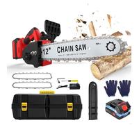 Tronçonneuse électrique sans fil - 1500W - 12 Pouces - 2 chaînes en acier trempé - 3000mAh - Sans balais