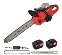 Tronçonneuse électrique sans fil 16 pouces, 21 volts, sans balais, alimentée par batterie 2000 watts, adaptée au jardinage et à la coupe de bois (Livré avec deux piles)