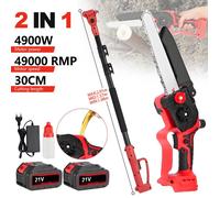 Tronçonneuse Électrique Sans Fil 8 Pouces avec 2 Batteries Scie à Branches Hautes Télescopique 2m Tronçonneuse à Batterie 4900 RPM