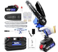 Tronçonneuse électrique super puissante et scie à bois à batterie avec aiguiseur - Outil de jardin avec une batterie Li-Ion et 2 chaînes, 2200W, longueur de la plaque de guidage de 15,2 cm