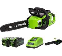 Tronçonneuse Greenworks, moteur sans balai, guide-chaîne Oregon 16 pouces, 16 pouces, deux batteries