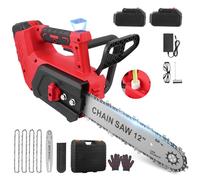 Tronçonneuse sans fil 12 pouces, tronçonneuse électrique avec deux batteries 2x4000 mAh, moteur brushless 1200W en cuivre pur, verrouillage de sécurité pour la coupe du bois