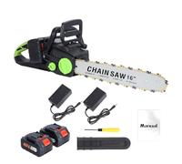 Tronçonneuse sans fil 16 pouces, Moteur brushless 1800W, Tronçonneuse électrique batterie 2 x 4Ah, Guide-chaîne automatique pour coupe d’arbres, élagage, bûches et travaux de jardin Noir