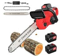 Tronçonneuse sans fil 16 pouces, tronçonneuse manuelle avec 2 batteries, scie électrique avec lubrification automatique, vitesse de la chaîne 18 m/s, longueur de coupe 30 cm pour sécateur, élagueur