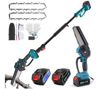 Tronçonneuse Sans Fil 2 en 1 Perche Télescopique 1.5-2.1m, Moteur Brushless 6 Pouces + Scie Arboricole, 2x4000mAh Chargeur