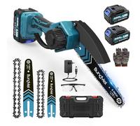 Tronçonneuse sans fil 880 W - Moteur sans balais - Mini tronçonneuse compatible avec batterie Makita 18 V - Avec 2 batteries 4 Ah - Tronçonneuse manuelle de 6/8" - Pour la coupe du bois, le jardin et