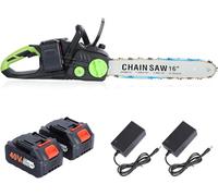 Tronconneuse sans fil avec 2 x 2000 mAh Batterie, 16 Pouces Tronconneuse Electrique, À Double Poignée, Système de Lubrification Automatique (Noir + 1800W Power)