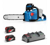 Tronçonneuse sans fil brushless 40 V 1600 W - 2 batteries 4 Ah vitesse de coupe 14 m/s guide-chaîne et frein de chaîne