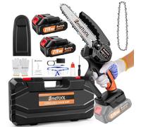 Tronçonneuse sans fil de 1500 cm - Mini tronçonneuse avec 2 batteries de 1500 mAh et chargeur - Petite tronçonneuse sans fil portable - Coupe-bois à une main - Pour arbres, jardinage, forêts (orange)