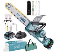 Tronçonneuse sans fil, tronçonneuse a batterie 6000mAh, 12 pouces, 950W, 2 chaînes, pour la coupe du bois, branches, l'élagage, la cour, jardin, comprend une batterie et un chargeur