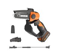 Tronçonneuse sans fil WORX 20V, moteur au choix, guide 5", perche 125 cm, réglage sans outil, batterie et chargeur inclus, compatible PowerShare (Mini Chain Saw WG324E.1)