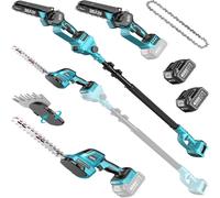 Tronçonneuse Seesii 6-en-1 avec perche télescopique, taille-haie électrique, outils de jardinage pour l'élagage et le désherbage des arbustes, compatible avec la batterie Makita 18V. with 2X2.0Ah batt