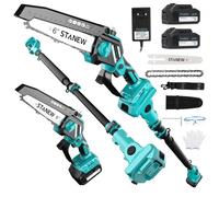 Tronçonneuse télescopique 2 en 1 STANEW, mini tronçonneuse sans balais avec 2 x 4000mAh batteries, 6 Pouces, hauteur de travail max. 4,55 m, réglage multi-angle de 0-120°avec écran LCD