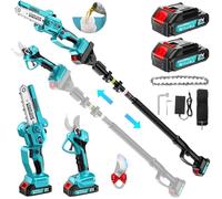 Tronçonneuse Télescopique Sans Fil, 1000W 33 mm Secateur Electrique (Avec Perche de 2,2 m + Mini Tronçonneuse de 6 pouces), 4 en 1 Kit de taille avec 2x2000 mAh Batteries pour le Vergers et le Jardin
