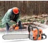 Tronçonneuse Thermique 58CC 20 Pouces, Tronçonneuse à Essence 2 Temps avec Frein de Chaîne, Lubrification Automatique, Guide 50 cm, pour Coupe de Bois, Abattage et Élagage