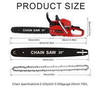Tronçonneuse thermique à essence - Chaîne trempée à haute température - faible vibration - plaque de guidage intégrée - ROUGE