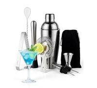 Trongle Set Shaker à Cocktail 9 Pièces, Kit Professionnel pour Barman avec Shaker 750 CC, Crépine, Jigger, Cuillère, Verseur, Idéal pour Mélanger des Boissons à la Maison, Bar et Fêtes (Argent)