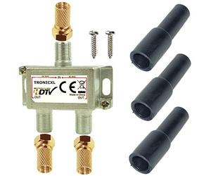 TronicXL 2 Way Splitter e Signal Satellite Répartiteur Kit plaqués TV d'antennes HF VHF entièrement blindé 2 Voies 5-2400 MHz fréquence Distributeur Séparateur DVB Radio FM terreste TNT Coupleur