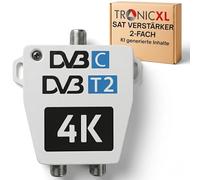 TronicXL Amplificateur d'antenne Pro - 2 voies - Pour DVBT et DVBS - Avec vis de terre - Répartiteur d'antenne souple DVB-S2 DVB-T2 - 3D 4K HDTV