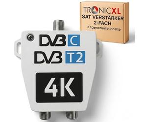 TronicXL Amplificateur d'antenne Pro - 2 voies - Pour DVBT et DVBS - Avec vis de terre - Répartiteur d'antenne souple DVB-S2 DVB-T2 - 3D 4K HDTV