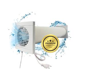 TronicXL Kit de ventilation 100 m³/h - 230 V - Ventilateur mural avec câble et interrupteur à tirette + tuyau + hotte d'évacuation - Ventilateur de salle de bain, cave, garage, atelier, WC, cuisine