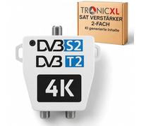 TronicXL Pro Amplificateur d'antenne double pour répartiteur satellite DVBT et DVBS avec vis de terre I Répartiteur d'antenne souple DVB-S2 DVB-T2 3D 4K HDTV