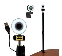 TronicXL Webcam autofocus avec lampe annulaire + trépied de serrage - Support de table Full HD 1920 x 1080p - 2 microphones stéréo - Réduction du bruit - Pour ordinateur, PC, ordinateur portable pour