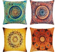 tronisky Taie d'oreiller, Lot de 4 en Coton et Lin Imprimé Indien Hippie Bohémien Coloré Mandala Fleur Housse de Coussin Carré Couvre pour Lit Voiture de la Maison Canapé, 45x45 cm