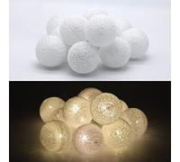 Tronje 10 LED Guirlande Lumineuse Ø6cm Boules de Coton avec Minuterie 4h - Portable Chaîne Lumière 1,9m - Décoration Lampe avec Piles - Blanc