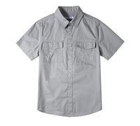 Tronjori Chemise à Classique Garçon Chemise Manches Courtes 100% Coton Bouton Style décontracté avec Deux Poches pour Enfants (4-14 Ans) (16,Moon Gray)