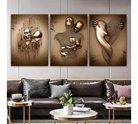 TROONZ Impression sur Toile Abstrait avec Cadre, 3 pcs Love Heart Effet 3D Wall Art Moderne Décoration Mural Métal Fil Sculpture Figure Couple Peinture-40 * 50cm