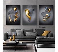 TROONZ Love Heart Effet 3D Wall Art avec Cadre en Bois, Abstrait Toile Wall Art, Métal Fil Sculpture Figure Couple Peinture, Moderne Décoration Mural-A+B+C||60 * 80cm