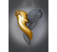 TROONZ Love Heart Effet 3D Wall Art avec Cadre en Bois, Abstrait Toile Wall Art, Métal Fil Sculpture Figure Couple Peinture, Moderne Décoration Mural-B||40 * 60cm