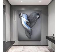 TROONZ Love Heart Effet 3D Wall Art, Toile de Sculpture Abstraite en Métal, Décoration Murale de Peinture Moderne, Love Heart Grey Art Wall-A1||50 * 70cm